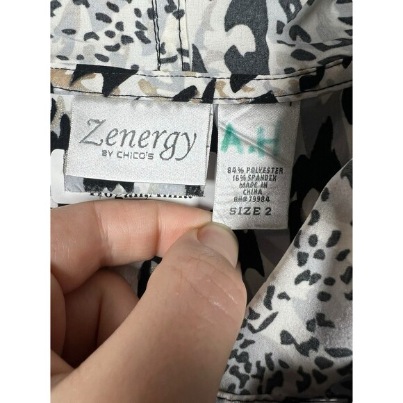 Chico's Zenergy Cheetah Metallic Full Zip‎ Jacket Womens Lightweight Hooded Sz L - Picture 9 of 12